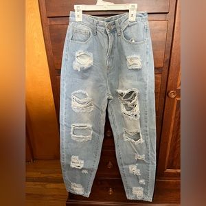 ripped jeans, with closed ankle bottoms